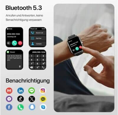 WalkerFit Smartwatch Herren – Anruf- und Fitnessfunktionen für den Alltag mit 2-Zoll-Touchscreen.