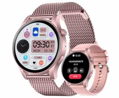 Elegante Damen Smartwatch mit Herzfrequenzmessung, SpO2, Schlafmonitor und wasserdichter Funktion IP67.