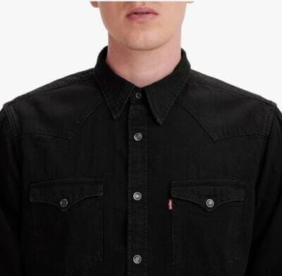 Levi's Barstow Western Hemd: Klassisches Denim, langärmelig, geschwungener Saum, Marble Black, ideal für jeden Anlass.