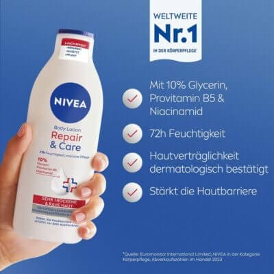 NIVEA Body Lotion Repair & Care mit hoher Hautverträglichkeit 