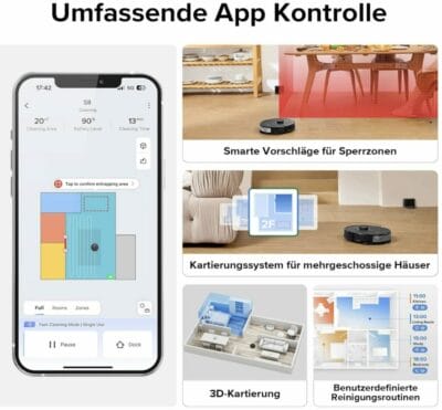 Roborock S8 Saugroboter mit umfassender App Kontrolle. Grafisch dargestellt.
