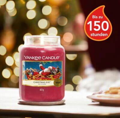 Yankee Candle Christmas Eve Großes Glas: Bis zu 150 Stunden festlicher Duftgenuss.