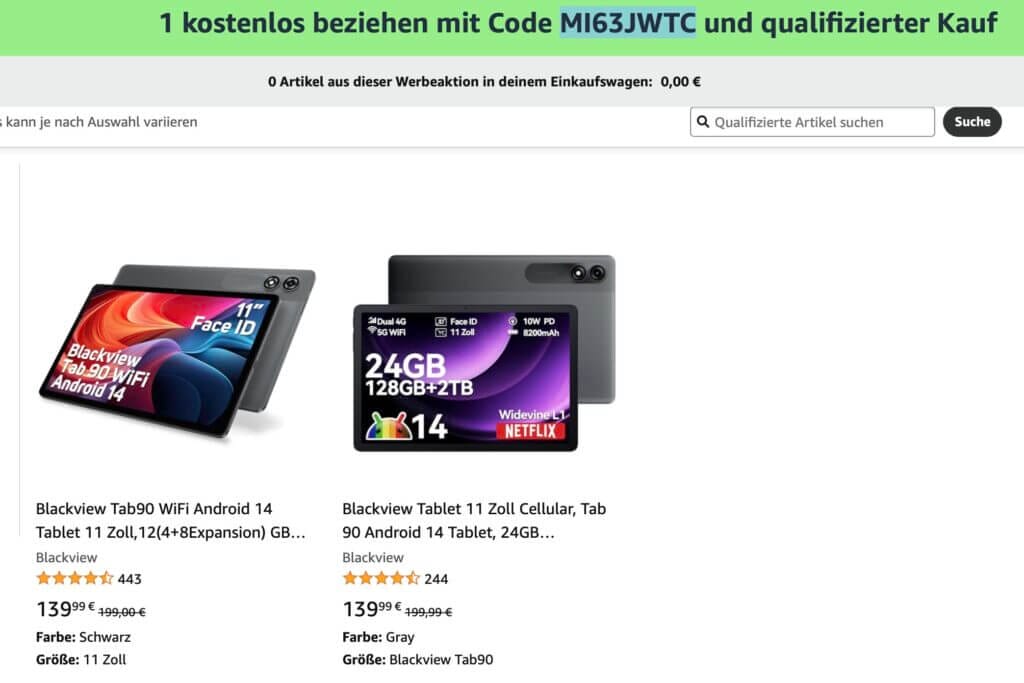 Sparaktion bei amazon: Zwei Tablet zum Preis von einem – 50% Rabatt