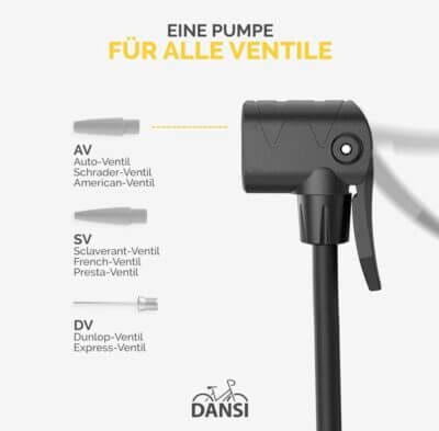 DANSI Fahrradpumpe – Kompakte Standluftpumpe mit Manometer, Adapter und Kompatibilität für alle Ventile.