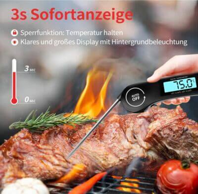 DOQAUS Fleischthermometer – Schnelle, präzise Temperaturmessung, LCD-Display, lange Sonde, ideal für Grill und Küche.