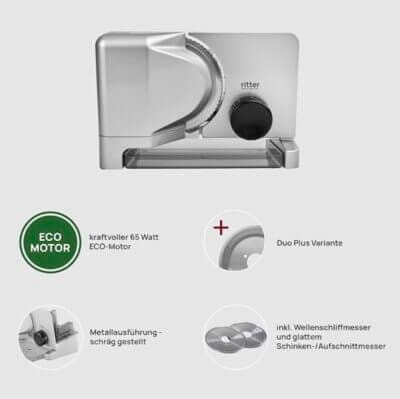 ritter E 16 Duo Plus Allesschneider - 36% Rabatt 6 Ritter E 16 Duo Plus Allesschneider: Präzises Schneiden, nachhaltig und robust, made in Germany.