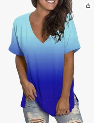 Komiseup T-Shirt Damen: Lässiges Sommer-Oberteil, V-Ausschnitt, Farbverlauf, ideal für Alltagslooks.