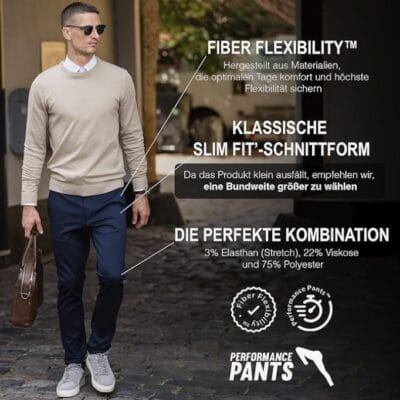 Optimiere deinen Alltag mit den Performance Pants: Slim Fit, Stretch-Effekt, ideal für jede Situation.