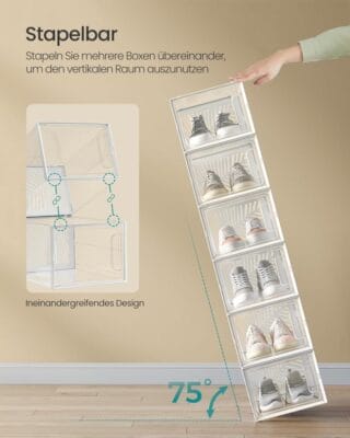 Die SONGMICS Schuhboxen sind einfach zu stapeln 