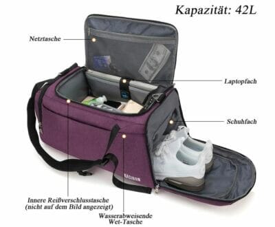 42-Liter-Sporttasche mit Schuhfach Eigenschaften
