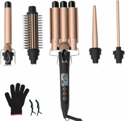 Das 5 In 1 Lockenstab Set bietet dir fünf Styling-Aufsätze für vielseitige Looks – von Locken bis Glatt.