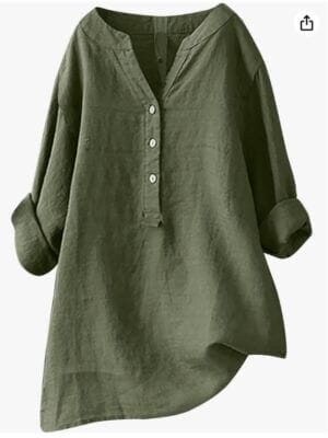 Modische Longbluse für Damen: Leinen, langärmlig, Oversized, ideal für Freizeit und Büro.