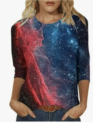 Damen Oberteil mit Galaxy Print mit 3/4 Ärmeln 