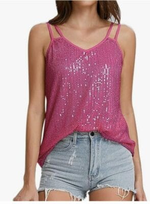 Damen Pailletten Tank Top pink 