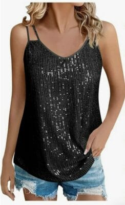 Damen Pailletten Top Glitzer schwarz