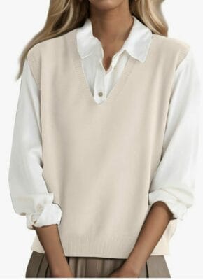 Damen Pullunder ärmellos Strickpullover hellbeige 