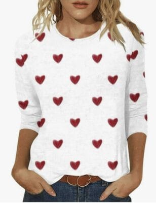 Damen Shirt mit Herz Print rot weiß