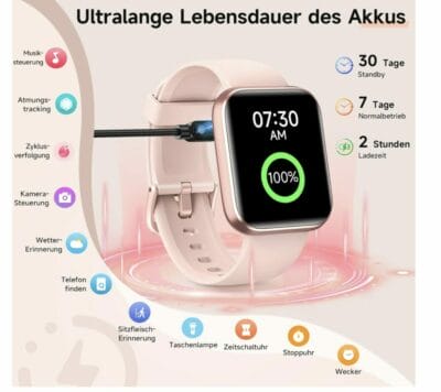 Damen Smartwatch rosa Funktionen Akkulaufzeit