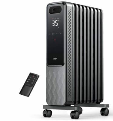 Moderner Dreo Ölradiator: 24h Timer, LED-Display, flexible Raum-zu-Raum Mobilität, ideal für den Heimgebrauch.