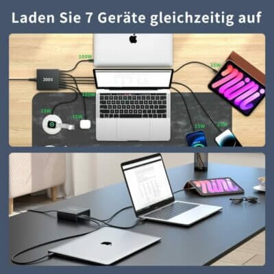 USB C Ladegerät 300W für bis zu 7 Geräte