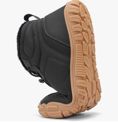 FLARUT Winter Barfußschuhe: Breite Zehenbox, warmes Kunstfell-Futter, ideal für kalte Tage und Outdoor-Aktivitäten.