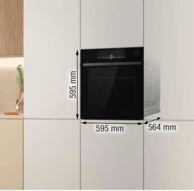 Entdecke den Gorenje OptiBake Advanced: 77L, Pyrolyse-Reinigung, PizzaMode 300°C, energieeffizient und einfach zu bedienen.
