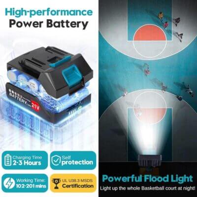 Kabellose Akku Lampe mit 48 Watt und 4800 Lumen für zuverlässige Helligkeit.
