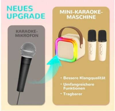 Kinder Karaoke Maschine mit 2 Mikrofonen: Perfekt für Duette, ideal für Musikspaß und Partys.