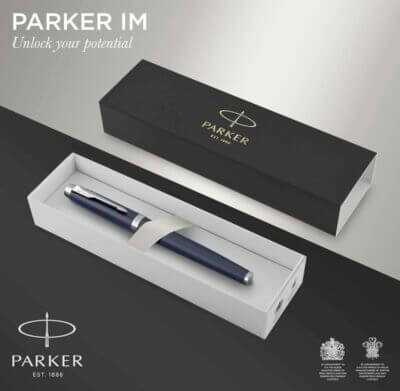 Erlebe hochwertiges Schreiben mit dem Parker IM Füllfederhalter, matte blaue Lackierung und Chromdetails.