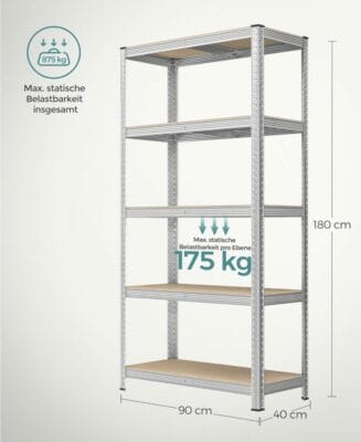 Robuste SONGMICS Kellerregale mit 875 kg Tragkraft, verstellbare Ablagen, teilbar – schnell montiert, sicher verstaut.