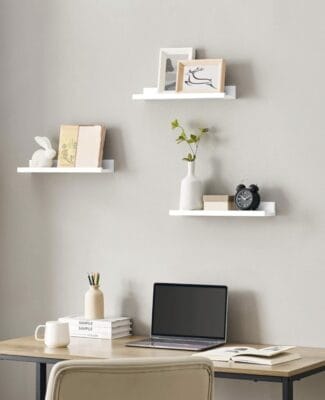 SONGMICS Wandregal-Set, 3er-Set, 38 cm breit, weiß, ideal für Zuhause und Büro.