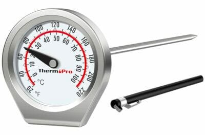 Tragbares Analog-Thermometer mit Schutzhülle für sichere Anwendung – Ideal für Küche und Grill.