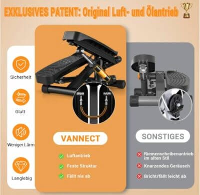 VANNECT 2-in-1 Stepper: leise, bis 150 kg, mit LCD-Monitor und hydraulischem Antrieb für Zuhause.