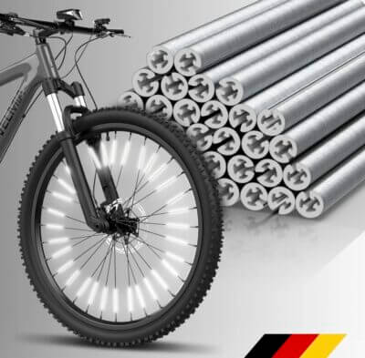Sicheres Radfahren bei Nacht: VELMIA Speichenreflektoren bieten optimale Sichtbarkeit und schnelle, werkzeugfreie Montage.