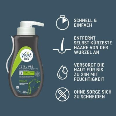 Mit 400 ml und Spatel ausgestattet, bietet die Enthaarungscreme eine einfache und effektive Anwendung.
