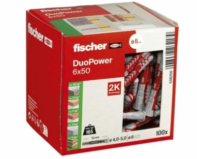 Maximaler Halt in jedem Material: fischer DuoPower 6 x 50 Dübel, spreizt, klappt, knotet, 100 Stück.