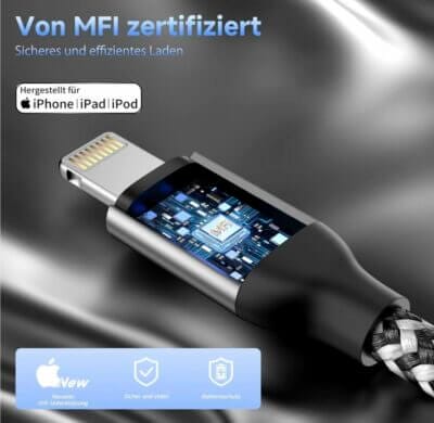 4er Pack iPhone Ladekabel: MFi-zertifiziert, 6ft Nylon Schnellladekabel für iPhone und iPad.