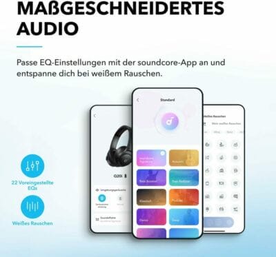 Die Soundcore by Anker Q20i kabellosen Bluetooth Over-Ear-Kopfhörer bieten Hi-Res Audio, tiefen Bass und effektive Geräuschunterdrückung für ein beeindruckendes Hörerlebnis.