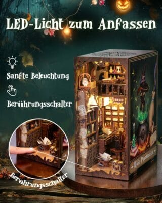 DIY-Bausatz für eine bezaubernde Bücherecke mit filigranen Regalen und magischer Atmosphäre.