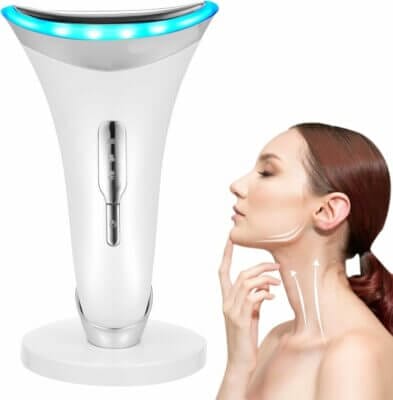 Hochmodernes Gesichtsmassagegerät mit EMS-Technologie, Lichttherapie und Vibrationsmodus für straffere Haut.
