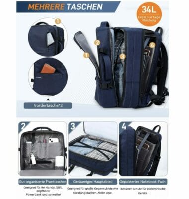 Handgepack Rucksack Details Innenleben