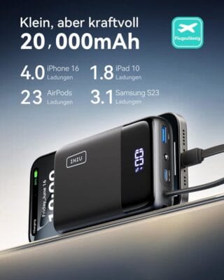 Die INIU Power Bank hat die perfekte Größe und viel kraft zum schnellen Laden 
