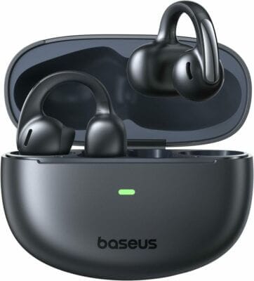Die Baseus Bowie MC1 Open Ear Kopfhörer bieten hochwertigen Klang mit adaptiver Bassverstärkung und sicherem Ohrclip-Design.