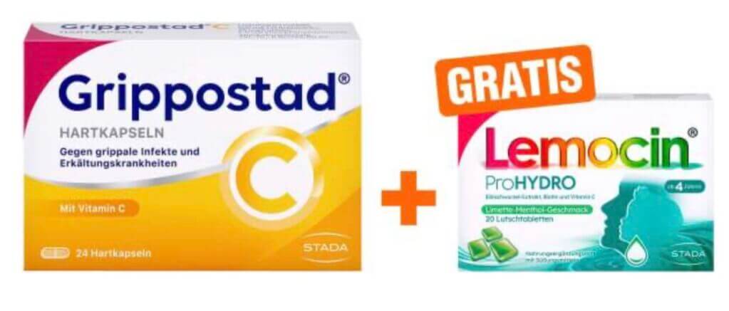 Grippostad C 24 Kapseln + gratis Lemocin ProHydro 20 Lutschtablette – 29% Rabatt