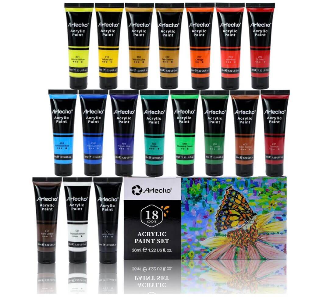 Artecho Acrylfarben Set mit 18 Farben à 36 ml – 45% Rabatt