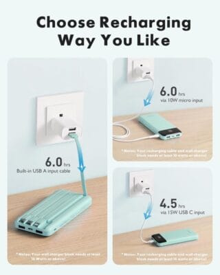 Kompatibel mit iPhones, Samsung, Huawei und weiteren Geräten, inklusive USB-C-Kabel.
