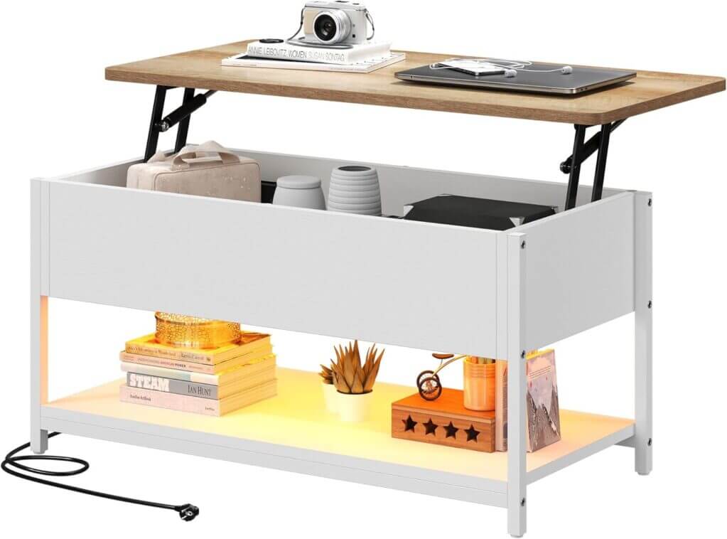 Moderner DWVO Wohnzimmertisch mit LED-Beleuchtung und Stauraum – 35% Rabatt