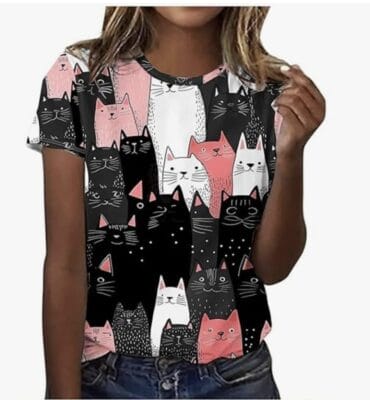 Sommer T-Shirt für Damen Katzen-Motiv 