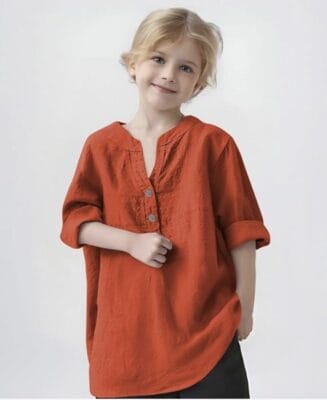 Mädchen Leinenbluse Hemdbluse orange