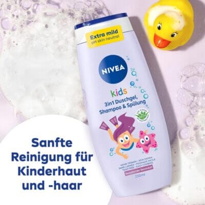 Sanfte Reinigung für Haut und Haar mit dermatologisch bestätigter Verträglichkeit.